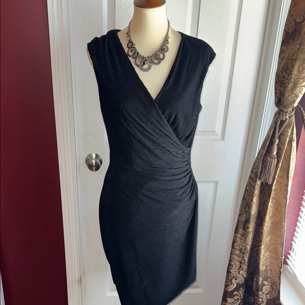 Lauren Ralph Lauren Black Ruched Wrap Mini Dress